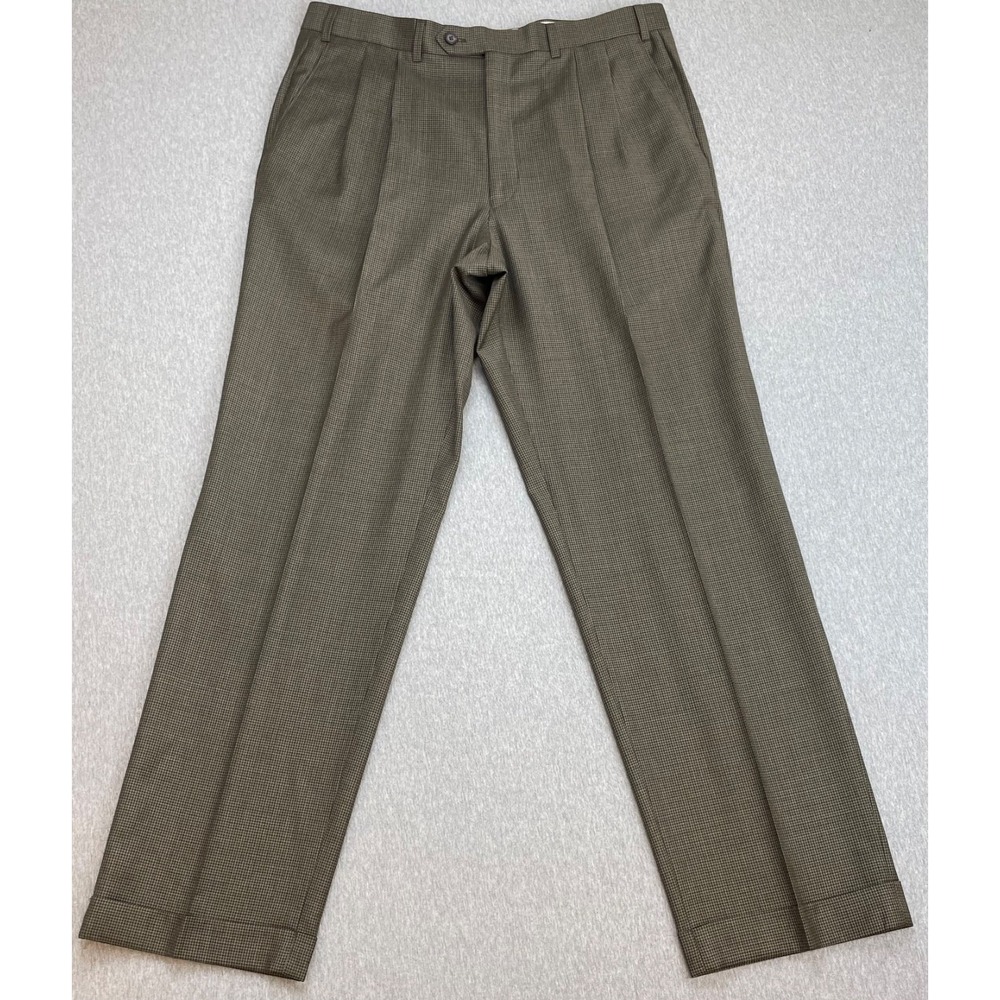 Lauren Ralph Lauren Pants Mens 36 x 32 Houndstooth 100% Wool Pleated Cuffed